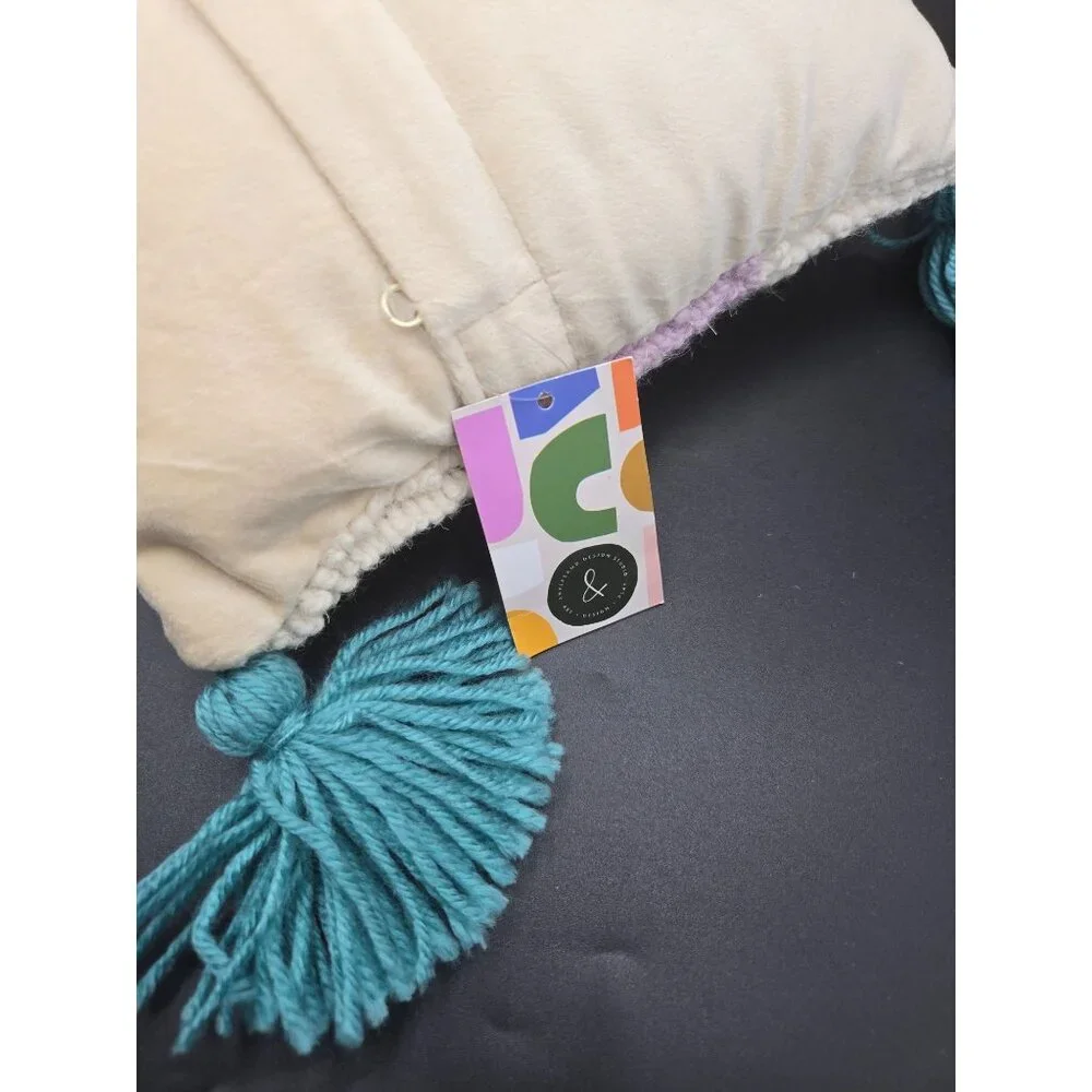 Colorful Boho  Checker Board Throw Pillow With Tassels 10